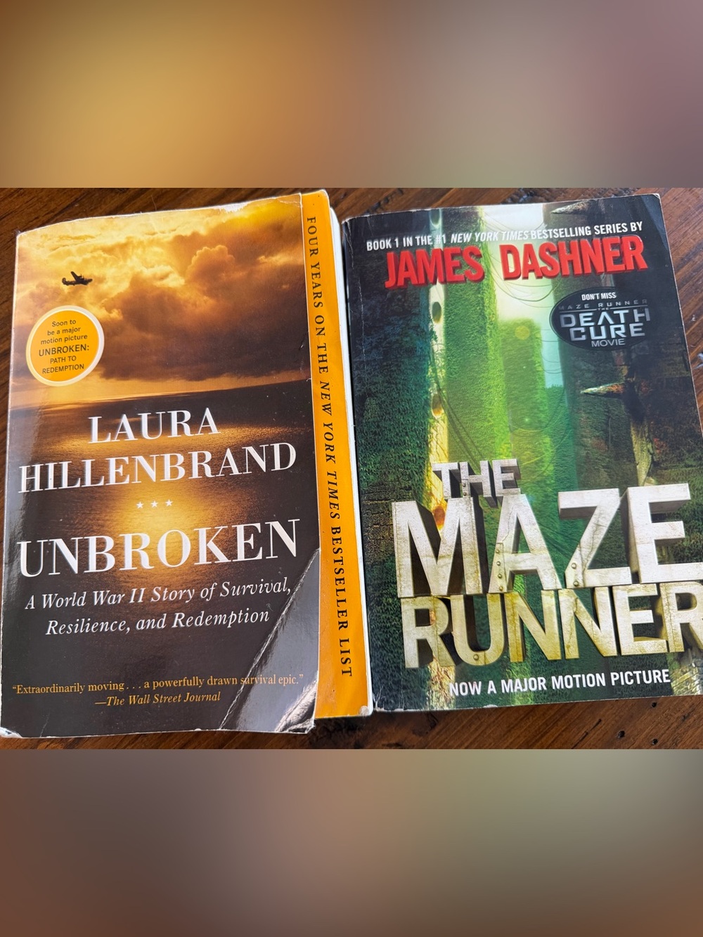 Bundle of two awesome soft cover books The maze runner, Unbroken.